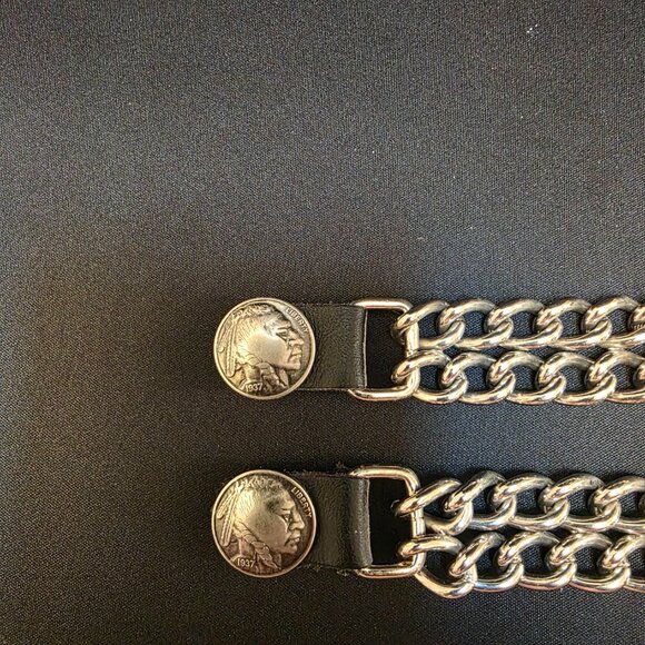 Vtg Indian Head Nickel Chain Biker Vest Extender Set Of 2 1937 - Picture 2 of 4